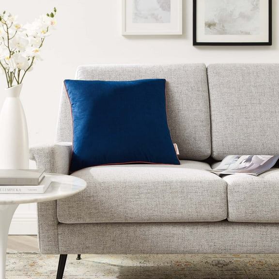 Modway Accentuate 18" Performance Velvet Throw Pillow in Navy Blossom