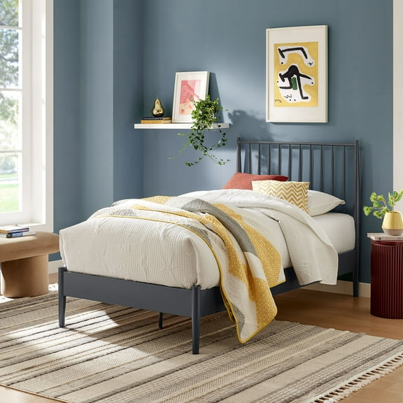 Adair Spindle Metal Twin Platform Bed in Charcoal