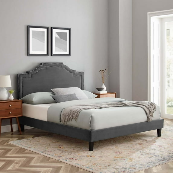 Modway Adelaide Performance Velvet King Platform Bed in Charcoal