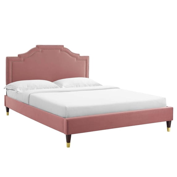Modway Adelaide Performance Velvet Queen Platform Bed in Dusty