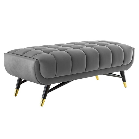 Modway Adept 17" x 47.5" Modern Performance Velvet Tufted Bench in Gray