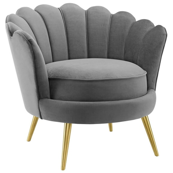 Modway Admire Scalloped Edge Performance Velvet Accent Armchair in Gray
