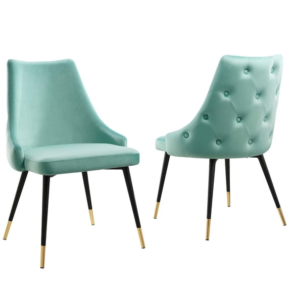 Modway Adorn 17.5" Modern Velvet Dining Side Chairs in Gold/Mint (Set of 2)