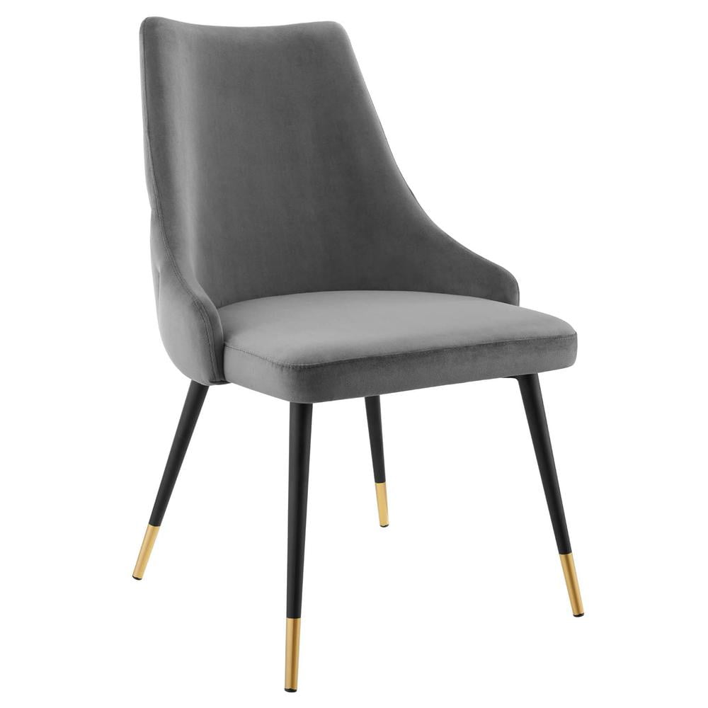Gray Velvet Upholstered Side Chair with Metal Legs