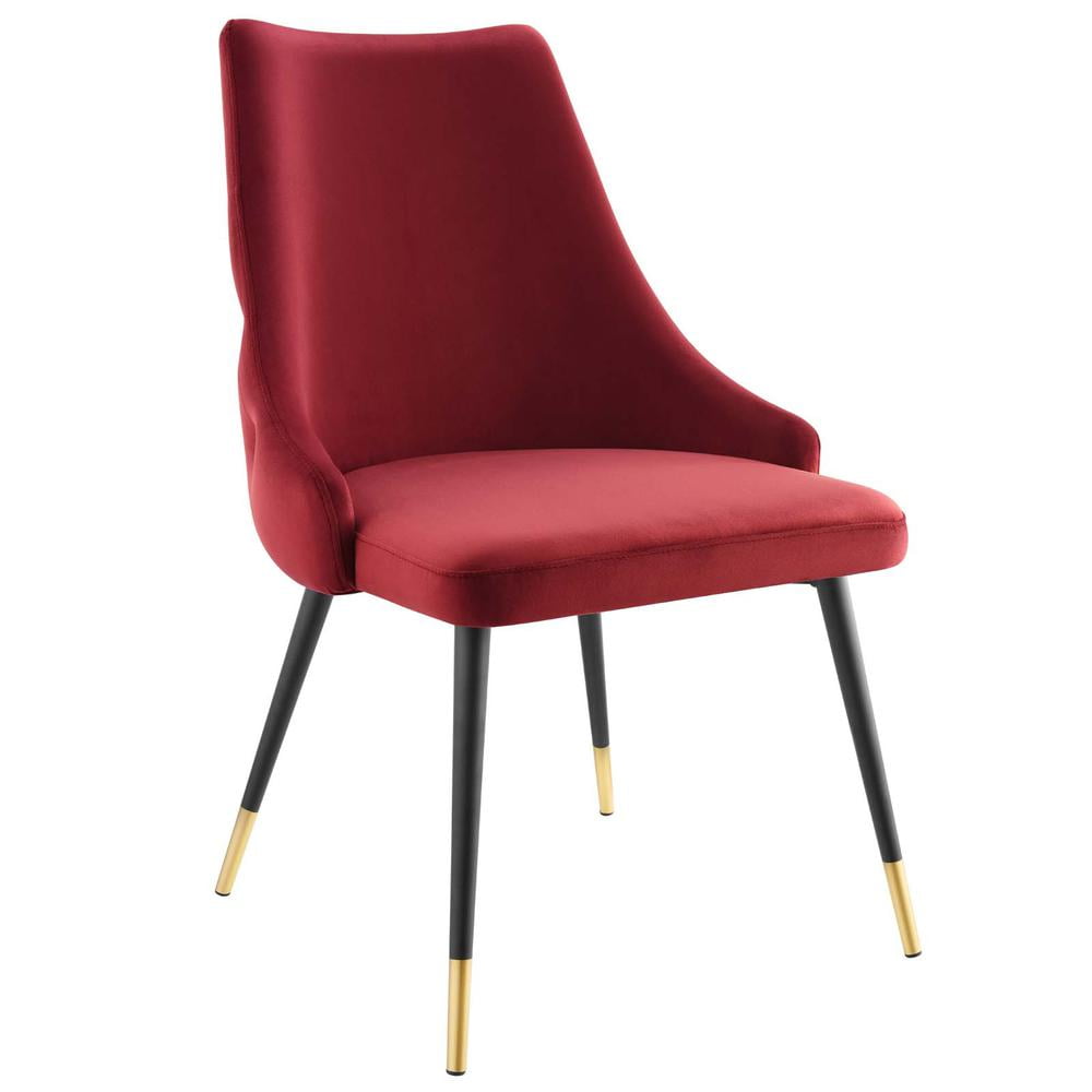 Maroon Velvet Upholstered Side Chair with Metal Legs