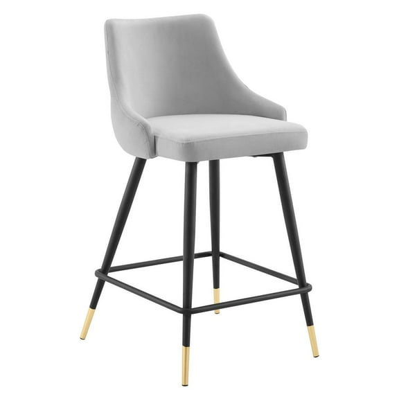 Modway Adorn Performance Velvet Counter Stool in Light Gray