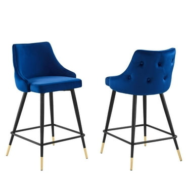 Modway Adorn 25.5" Tufted Velvet Counter Stool in Black/Navy (Set of 2)