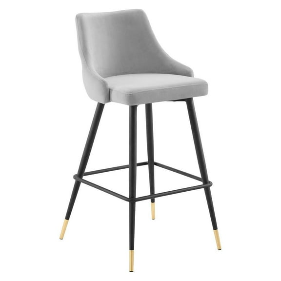 Modway Adorn Performance Velvet Bar Stool in Light Gray
