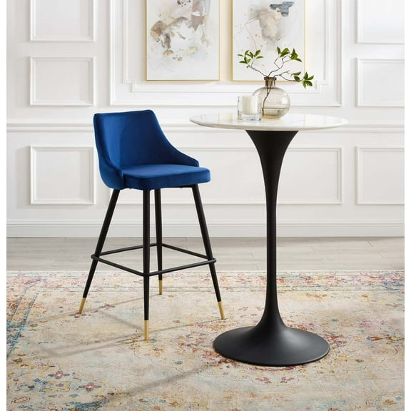 Modway Adorn Performance Velvet Bar Stool in Navy