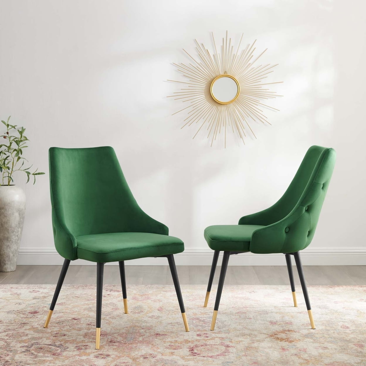 Emerald Velvet Upholstered Side Chair with Metal Legs