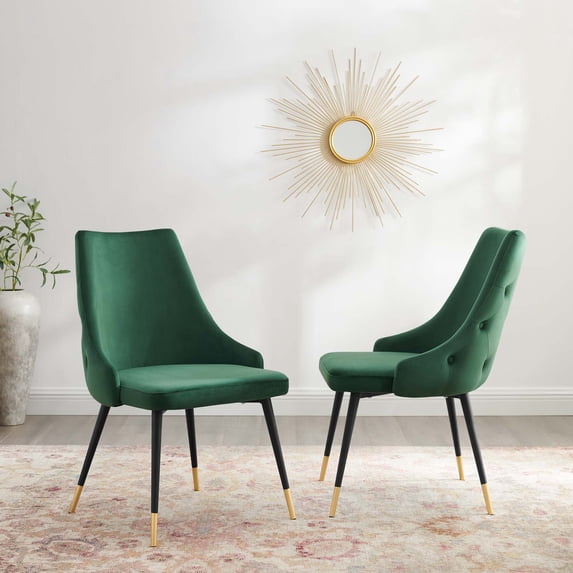 Modway Adorn 17.5" Modern Velvet Dining Side Chairs in Gold/Green (Set of 2)