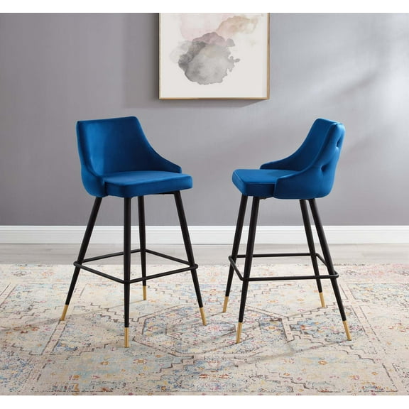 Modway Adorn Performance Velvet Bar Stool Set of 2 in Navy