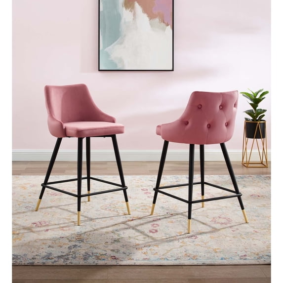 Modway Adorn Performance Velvet Counter Stool Set of 2, Dusty Rose