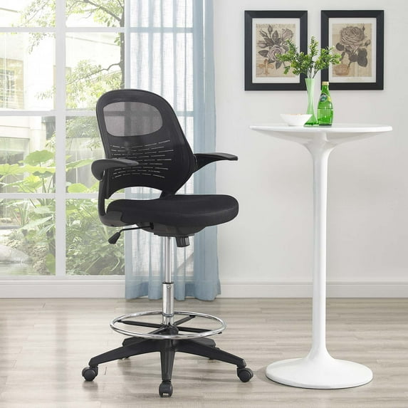 Modway Advance Drafting Chair with Mesh Back and Armrests in Black