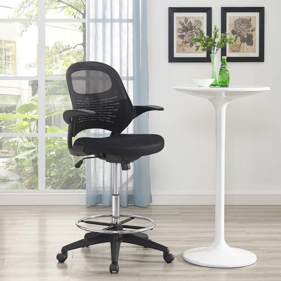 Modway Advance Drafting Chair with Mesh Back and Armrests in Black