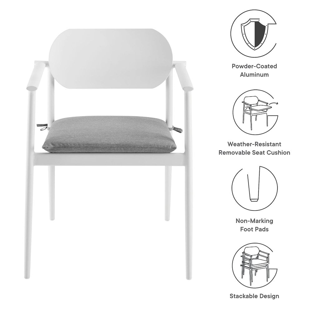 Aeris White and Light Gray Aluminum Stackable Outdoor Dining Armchair Set