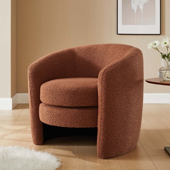 Affinity Upholstered Boucle Fabric Curved Back Armchair in Rust