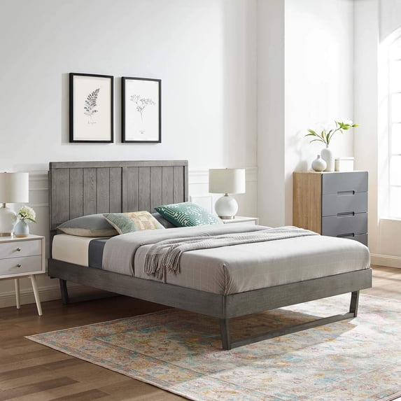 Modway Alana Wood Twin Platform Bed in Gray With Angular Frame