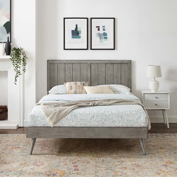 Modway Alana Wood Frame Twin Platform Bed with Splayed Legs in Gray