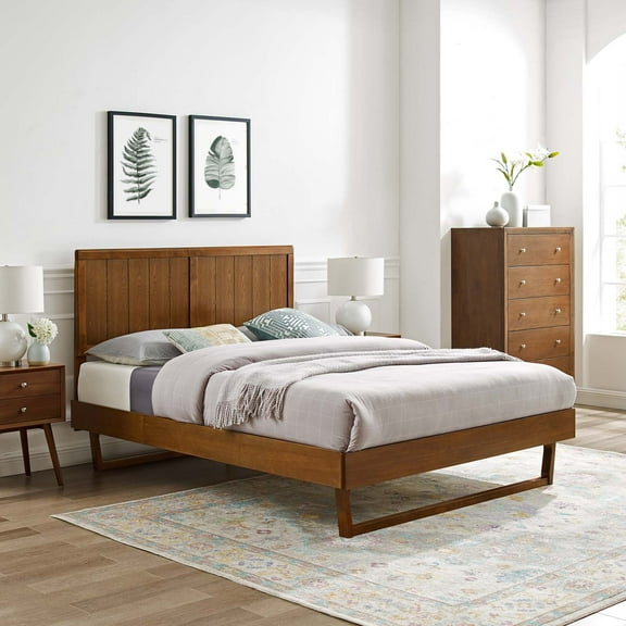 Modway Alana Twin Wood Platform Bed with Angular Frame in Walnut