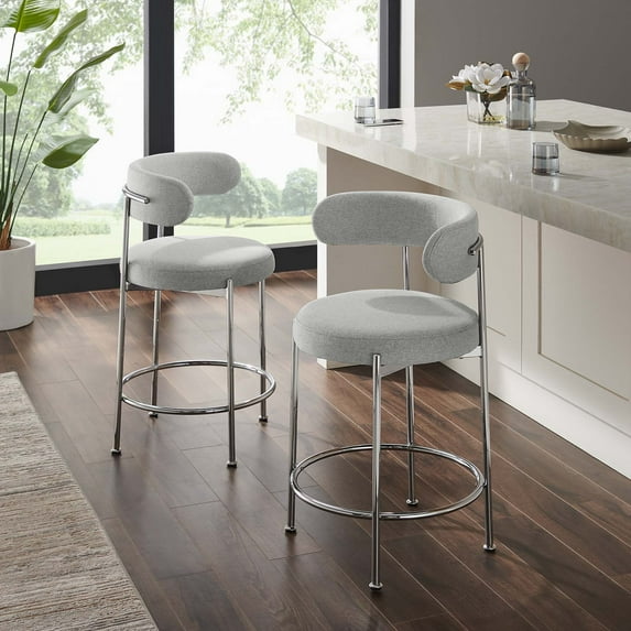 Modway Albie Fabric Counter Stools - Set of 2 in Gray Silver