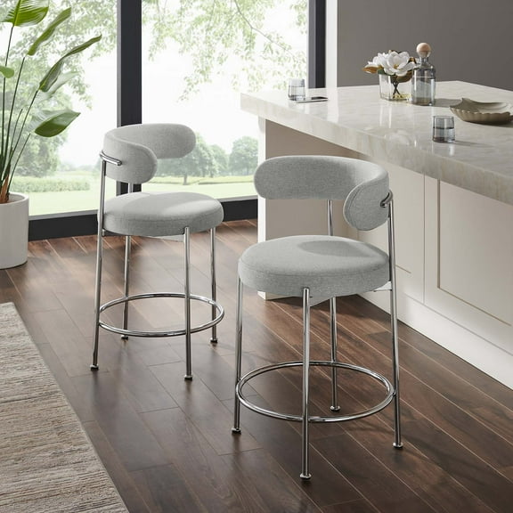 Modway Albie Fabric Counter Stools - Set of 2 in Gray Silver