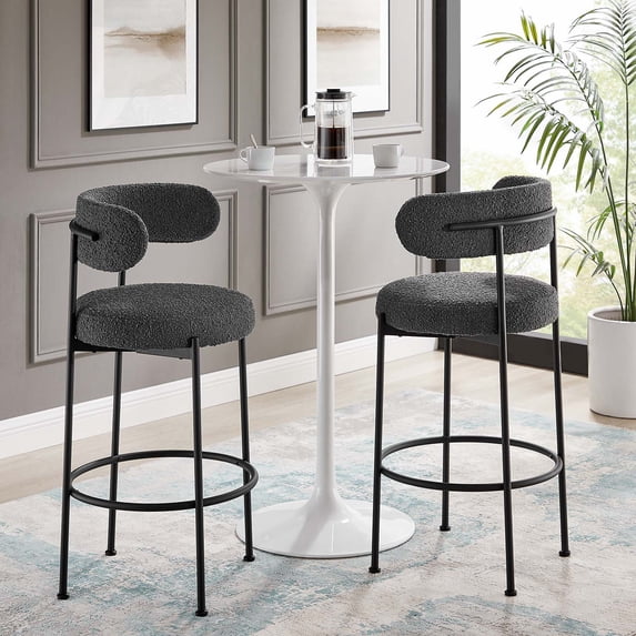Modway Albie Boucle Fabric Bar Stools - Set of 2 in Charcoal Black
