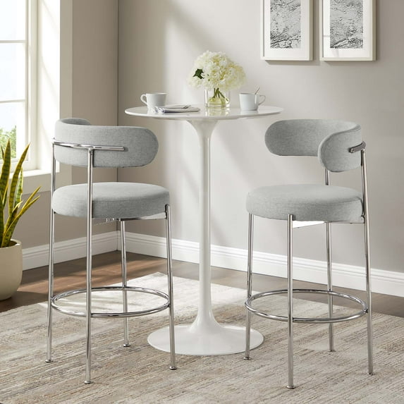 Modway Albie Fabric Bar Stools - Set of 2 in Gray Silver