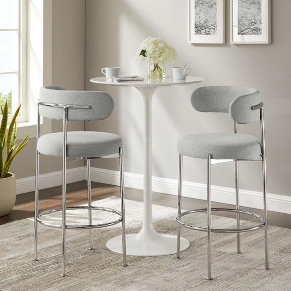 Modway Albie Fabric Bar Stools - Set of 2 in Gray Silver