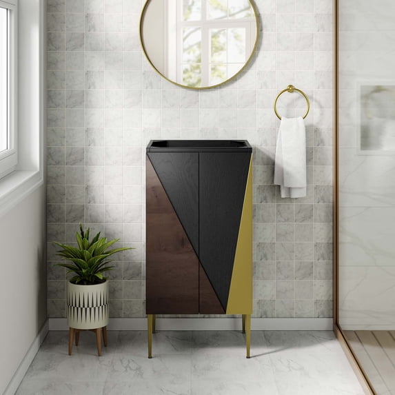 Modway Alchemist 18" Modern Wood Bathroom Vanity Cabinet in Black and Gold