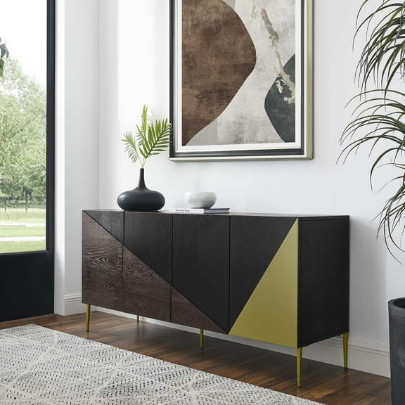 Modway Alchemist Wood & Metal Storage Cabinet Sideboard in Black/Gold