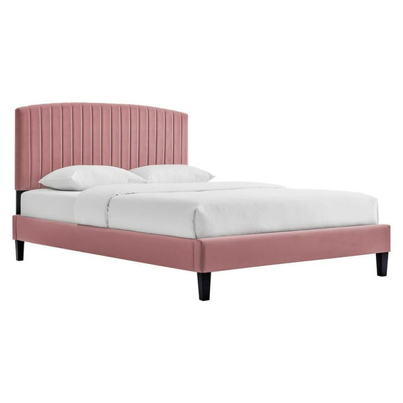 Modway Alessi Modern Performance Velvet Queen Platform Bed in Dusty Rose