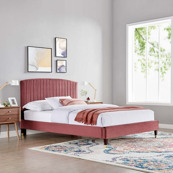 Modway Alessi Performance Velvet Queen Platform Bed in Dusty Rose