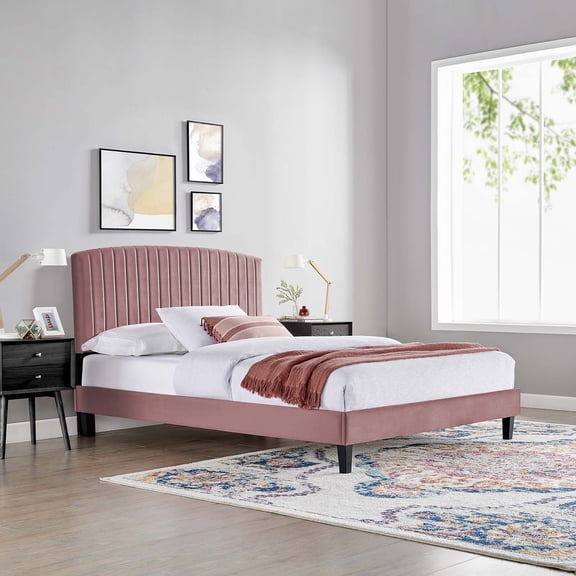 Modway Alessi Performance Velvet Queen Platform Bed in Dusty Rose
