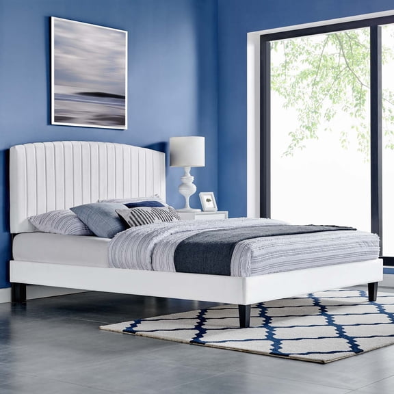 Modway Alessi Performance Velvet Twin Platform Bed in White