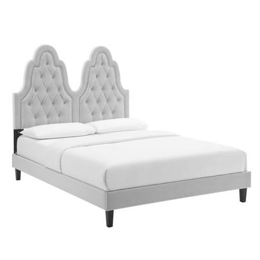Modway Alexandria Performance Velvet Twin Platform Bed in Light Gray