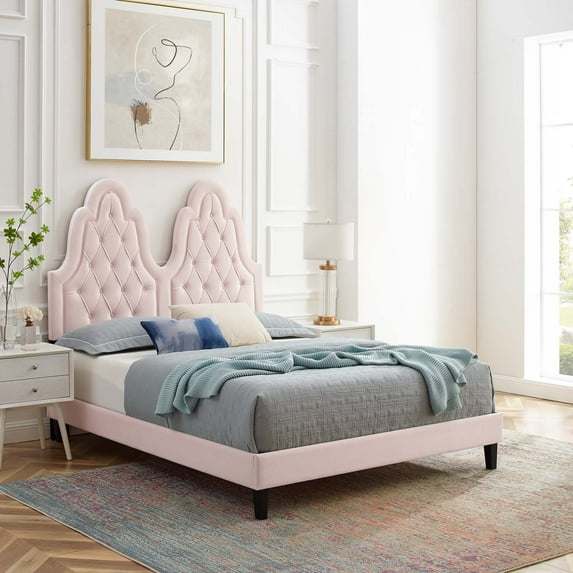 Modway Alexandria Tufted Performance Velvet King Platform Bed in Pink