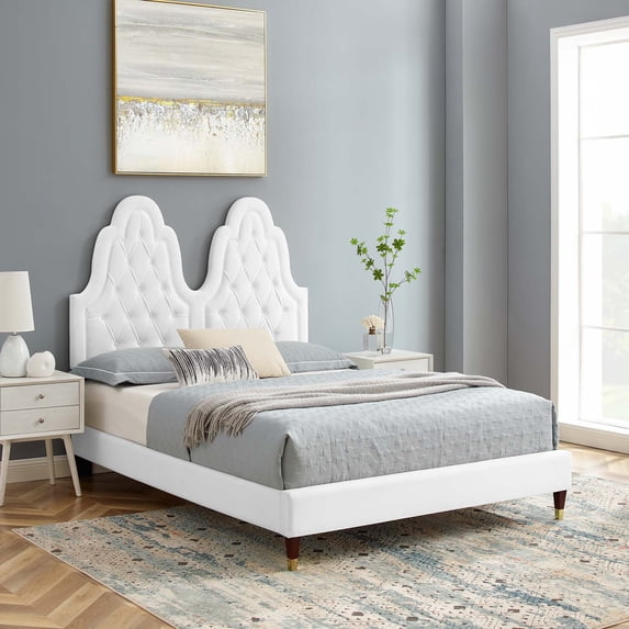 Modway Alexandria Tufted Performance Velvet King Platform Bed in White