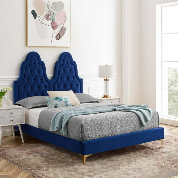 Modway Alexandria Tufted Performance Velvet Twin Platform Bed - Navy