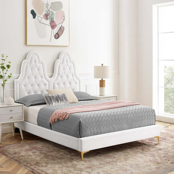 Modway Alexandria Tufted Performance Velvet Twin Platform Bed in White