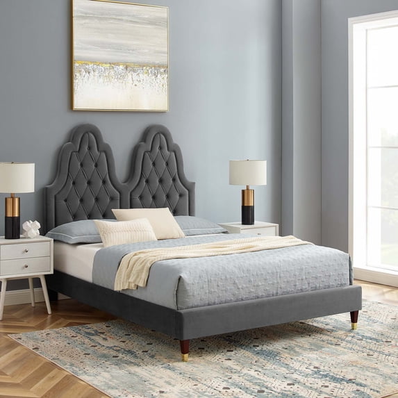 Modway Alexandria Tufted Performance Velvet Twin Platform Bed in Charcoal