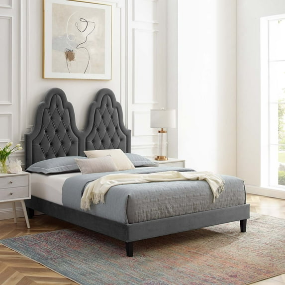 Modway Alexandria Tufted Performance Velvet Twin Platform Bed in Charcoal