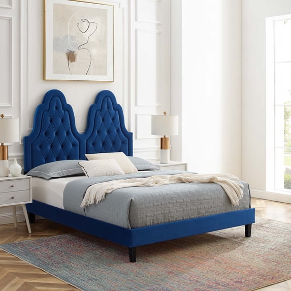 Modway Alexandria Tufted Performance Velvet Twin Platform Bed in Navy