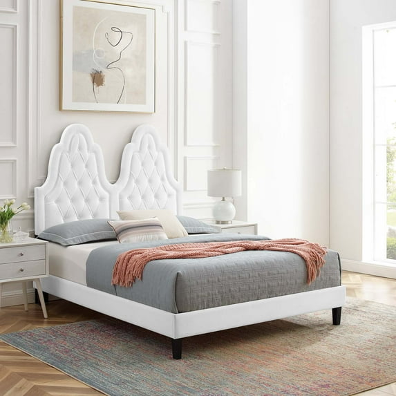 Modway Alexandria Tufted Performance Velvet Twin Platform Bed in White
