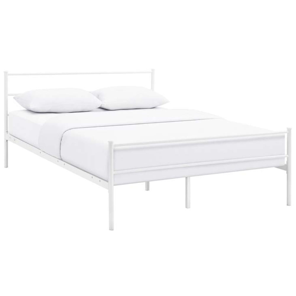 White Full Metal Platform Bed Frame with Headboard