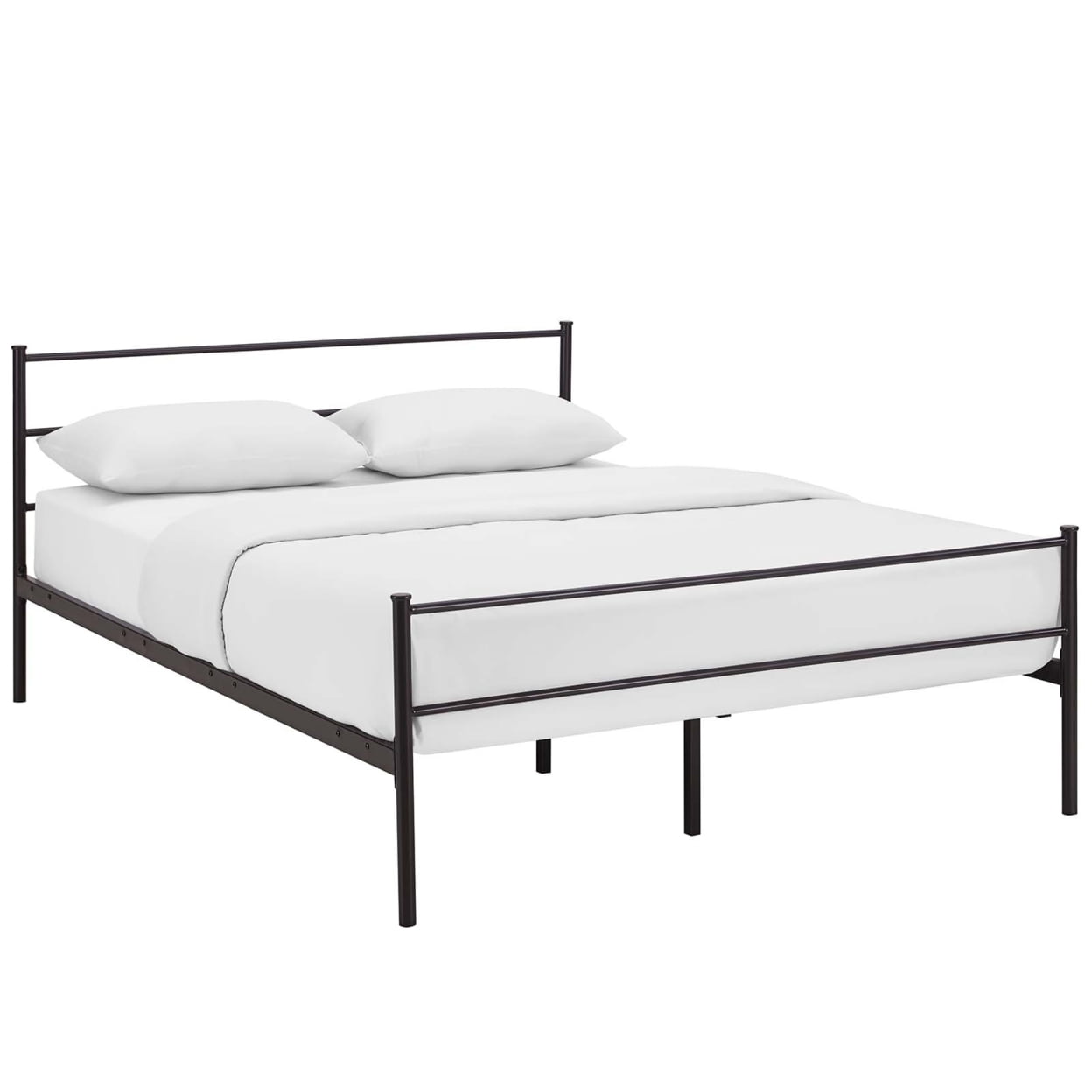 Cottage Charm Brown Queen Metal Platform Bed with Headboard