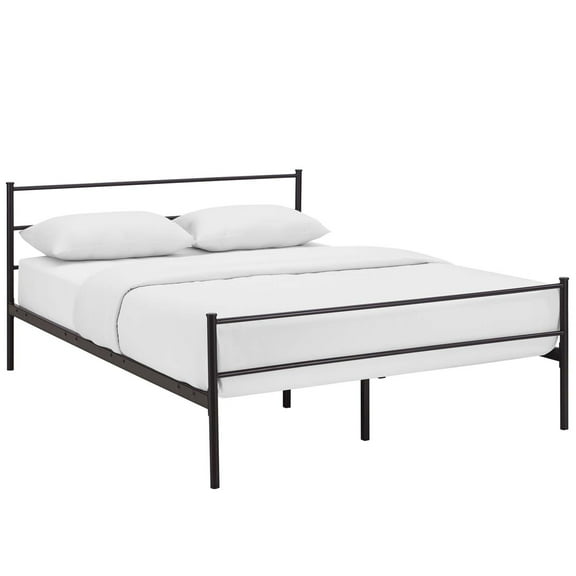 Modway Alina Powder Coated Sturdy Steel Queen Platform Bed Frame in Brown