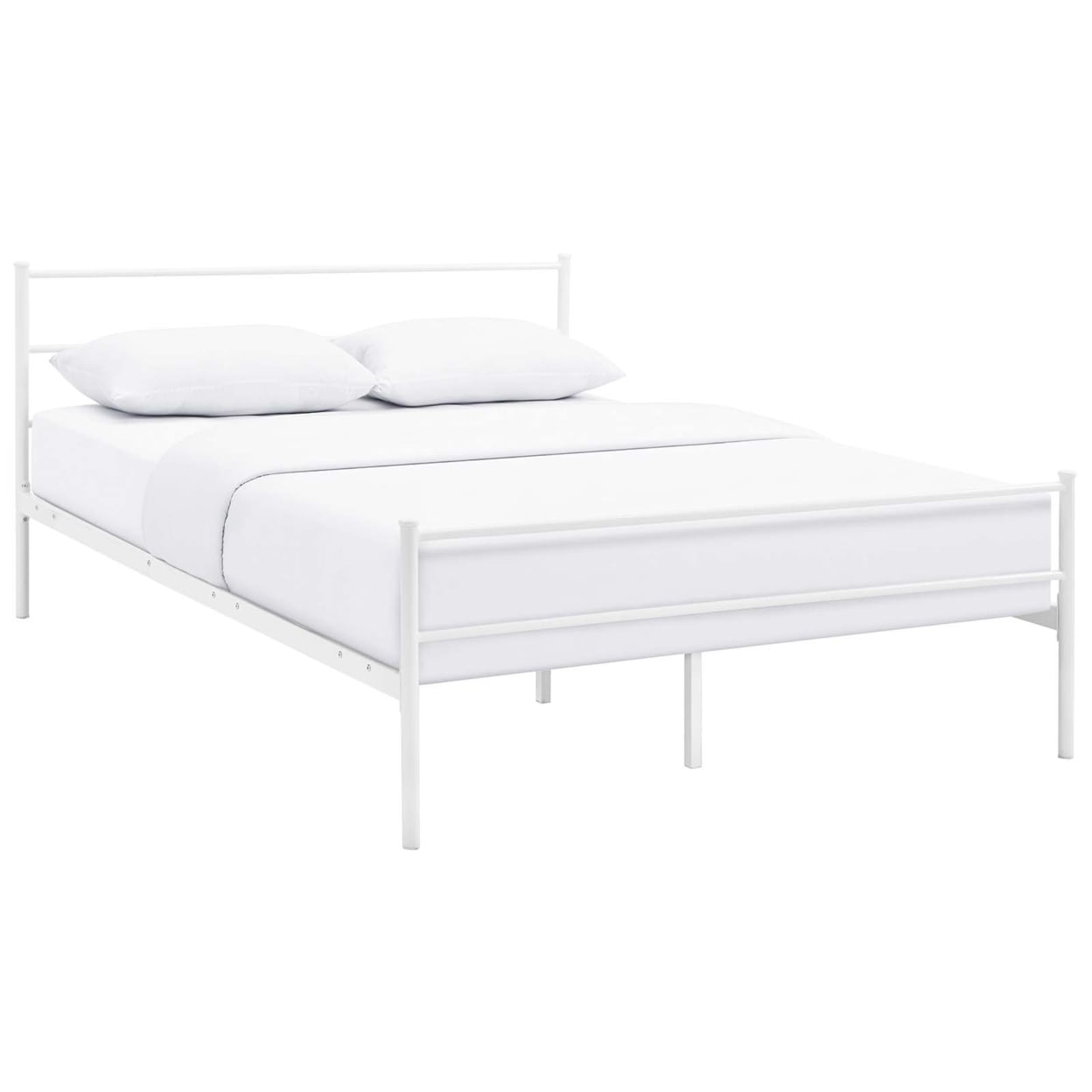 Cottage Elegance Queen Metal Platform Bed with Vintage Frame in White