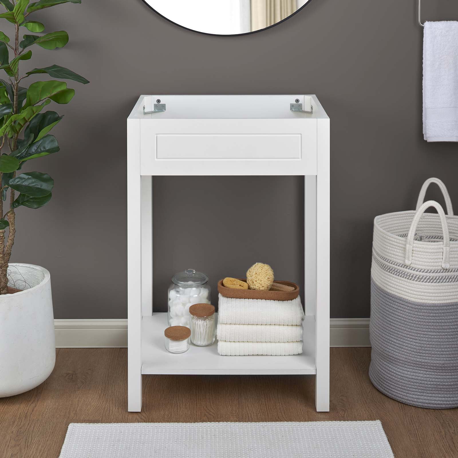 Altura 24" White MDF Bathroom Vanity with Open Shelf
