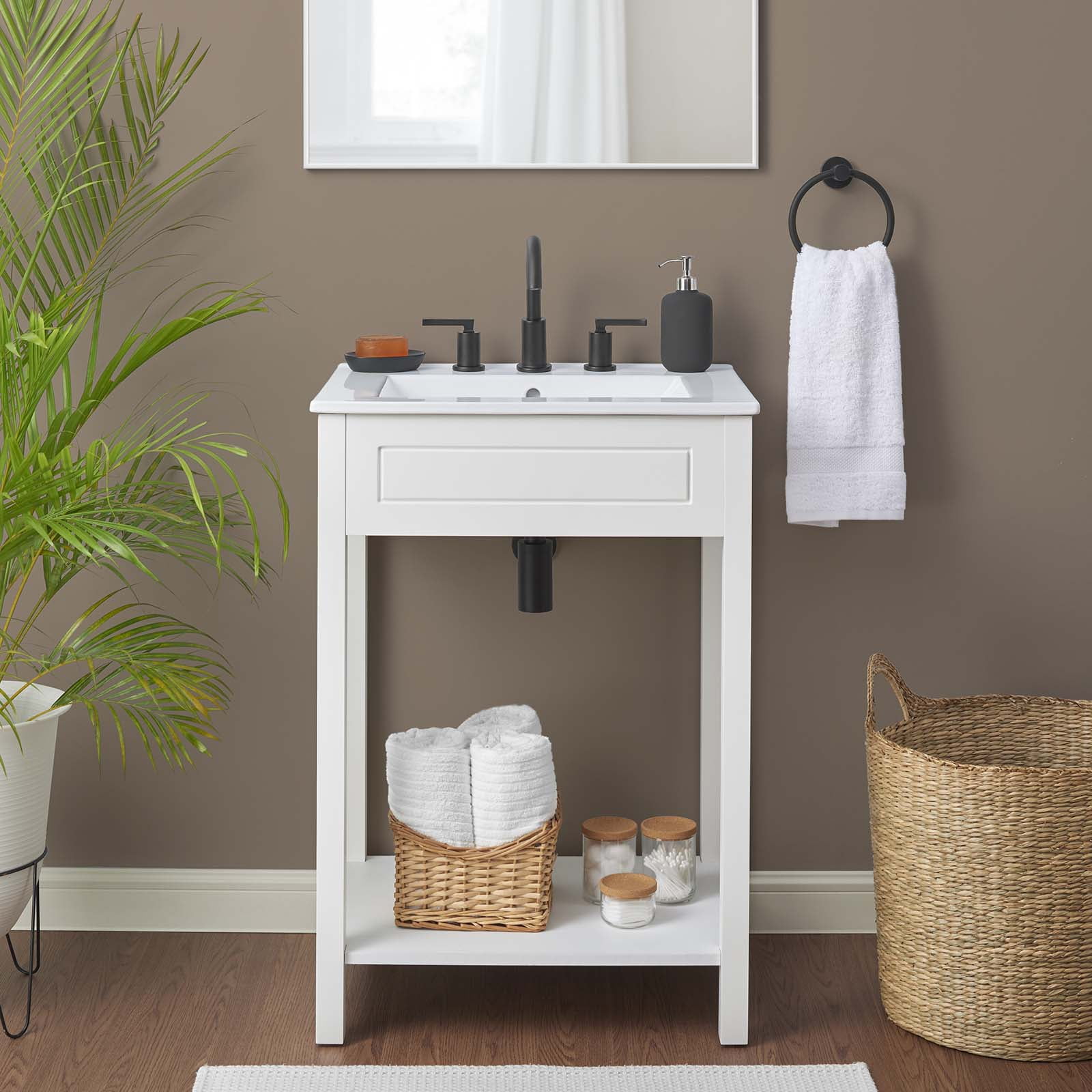 Altura 24" White MDF Bathroom Vanity with Open Shelf